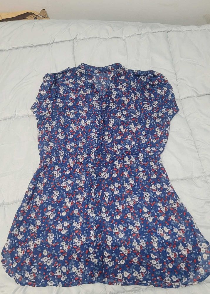 Floral Print Mini Shirt Dress