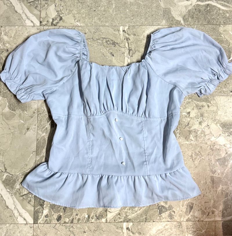 Blue Puff Sleeve Top