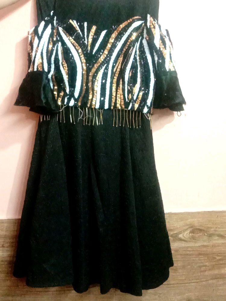 partywear Black long skirt with sequin top