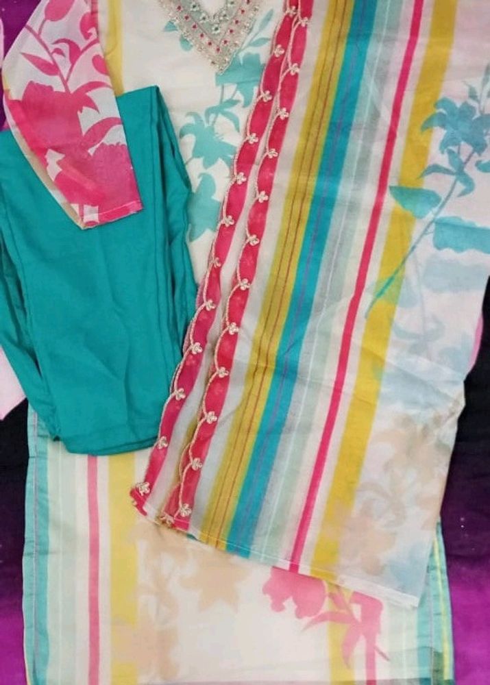 New/Unused Organza Multicolored Kurta Set