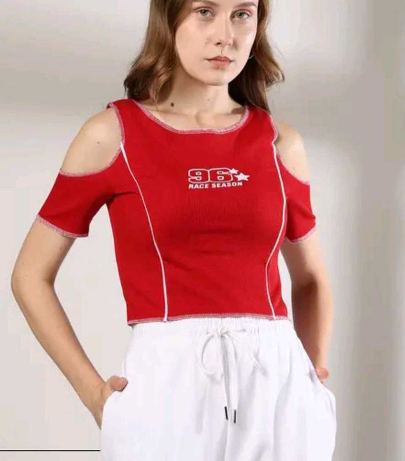 Red &#39;96&#39; Crop Top