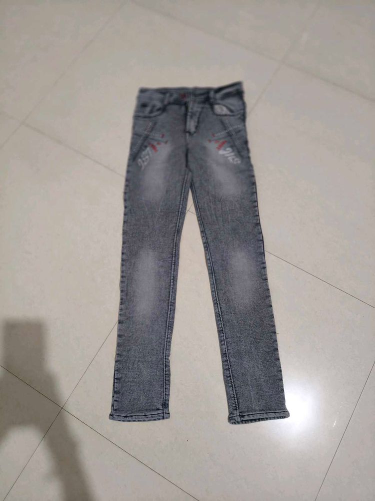 Gray Wash Jeans with Red Detail