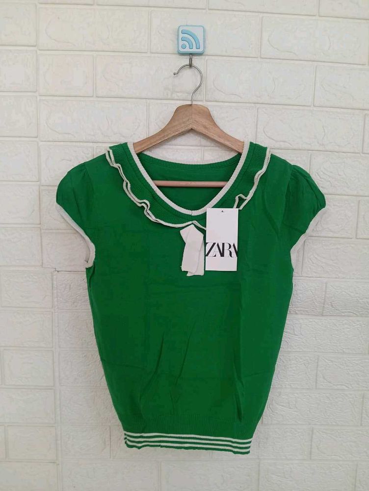 Green Ruffle Collar Top