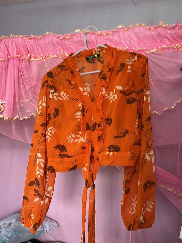 Orange Floral Crop Top