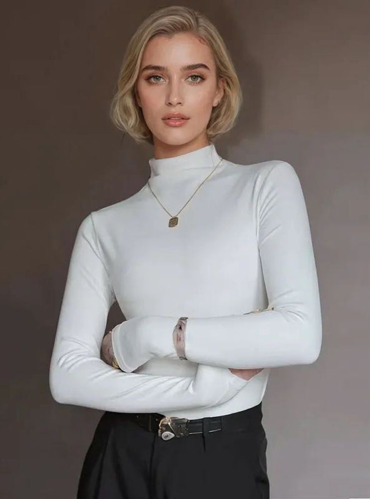 Savana White Fleece Lined Up  Full Sleeve Top