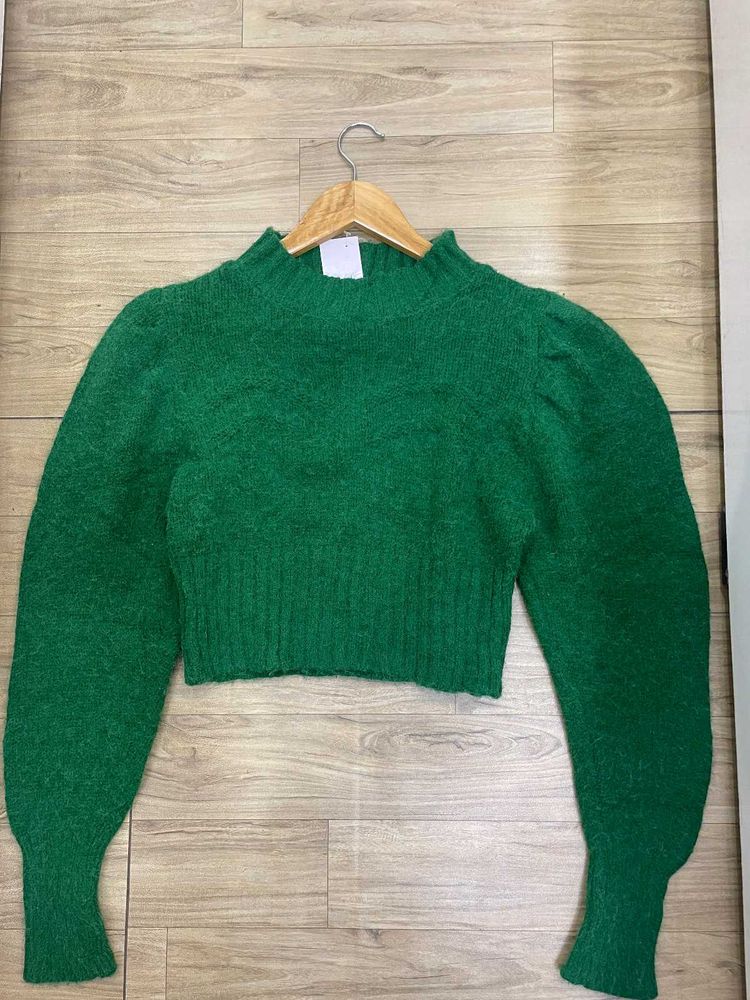 Green Cropped Sweater Top