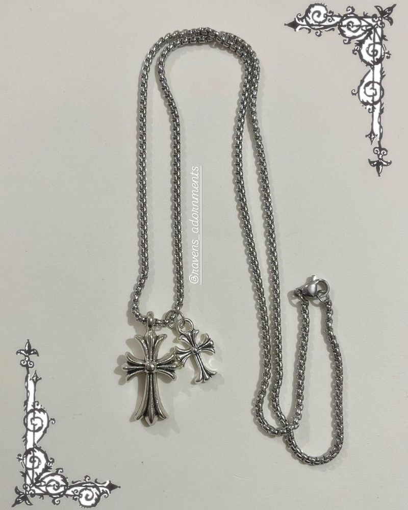 Y2k Chrome Cross Pendant Necklace and Earrings