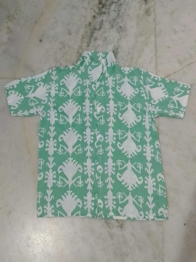Mint Green Patterned Short Sleeve Shirt