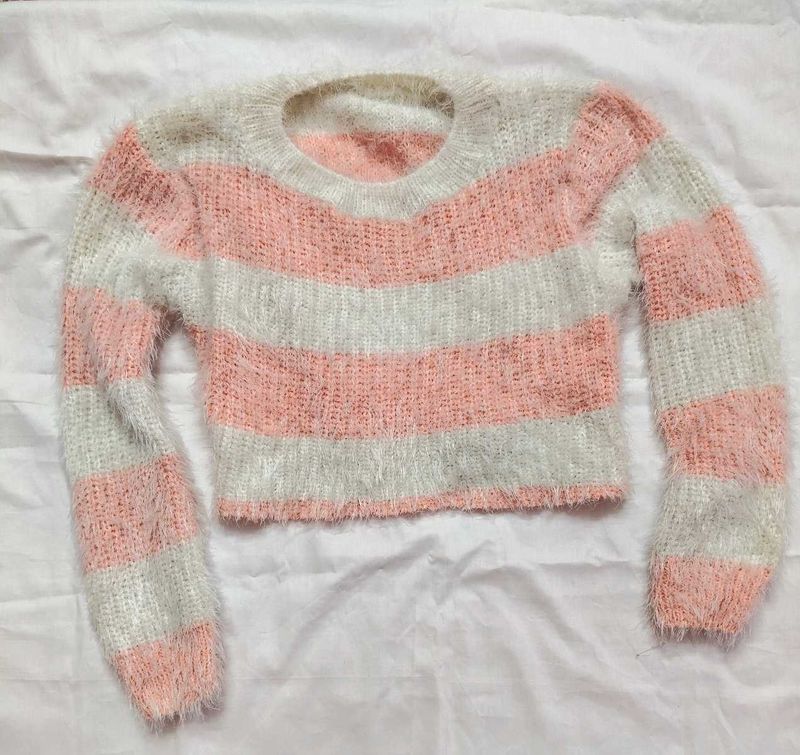 Striped Fuzzy Cropped Sweater