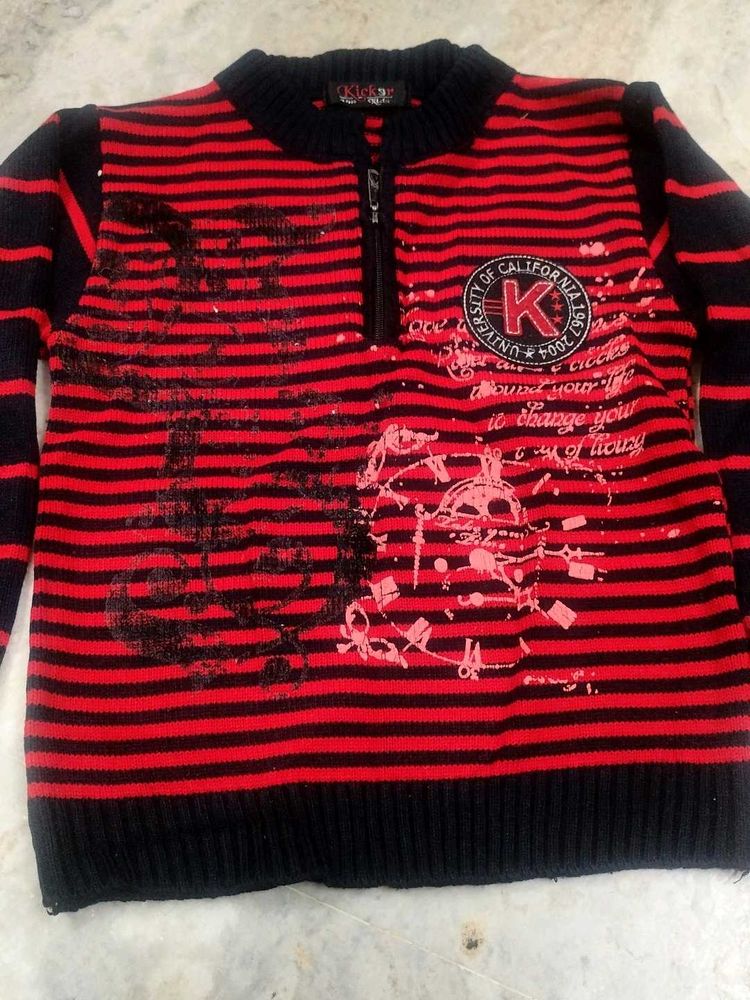 Stylish Red &amp; Black Striped Pullover