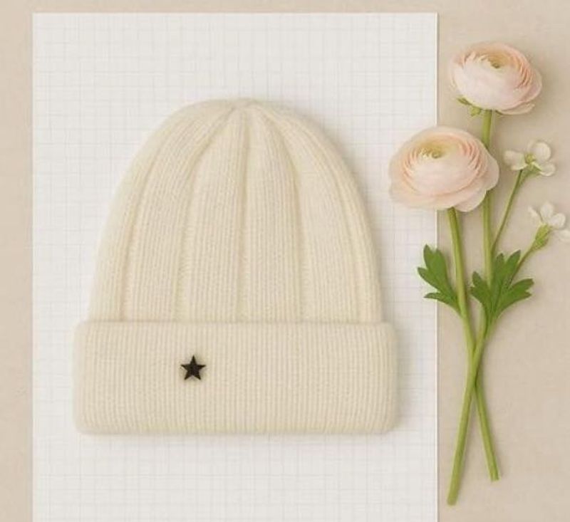 Ivory Beanie with Star Paste