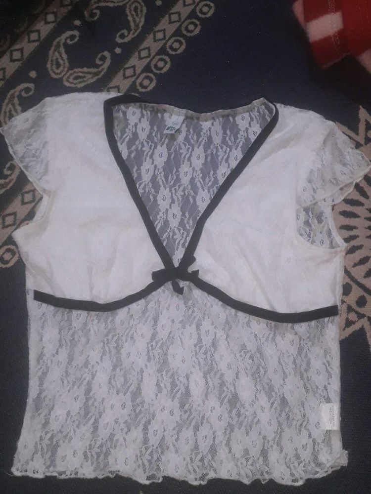 White Lace Top with Black Trim