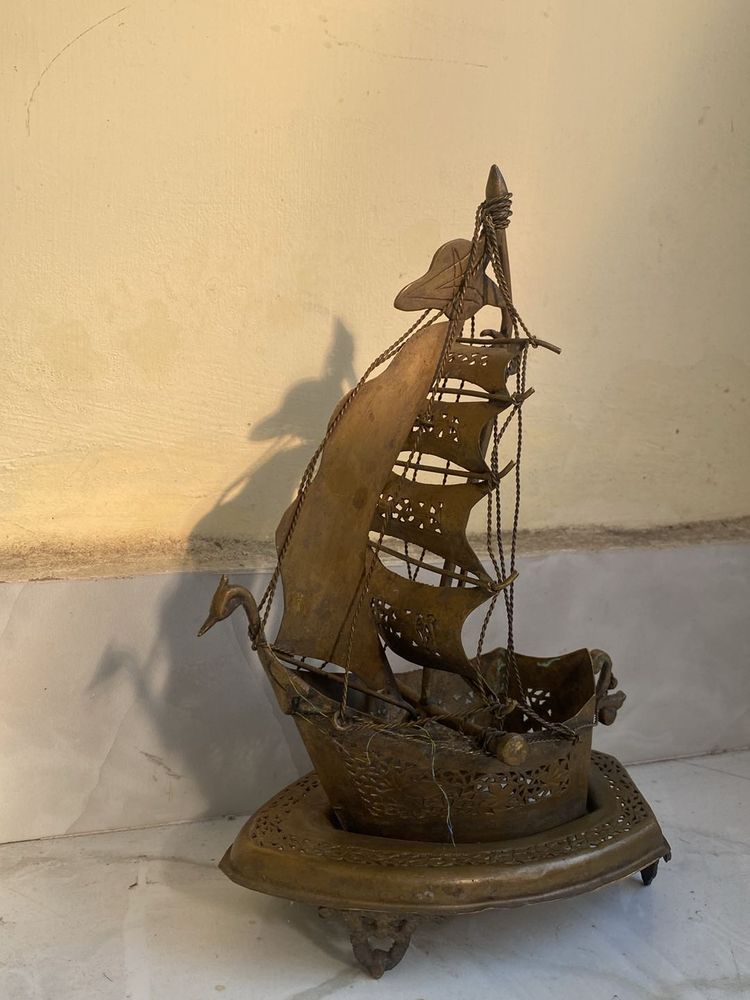 Vintage Metal Ship Sculpture