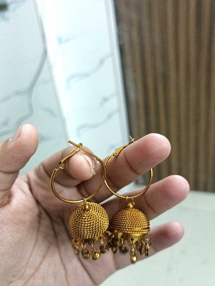 Golden Jhumka Earrings