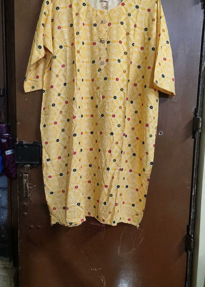 Yellow Printed Kurta