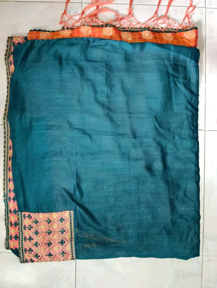 Elegant Teal &amp; Orange Sari