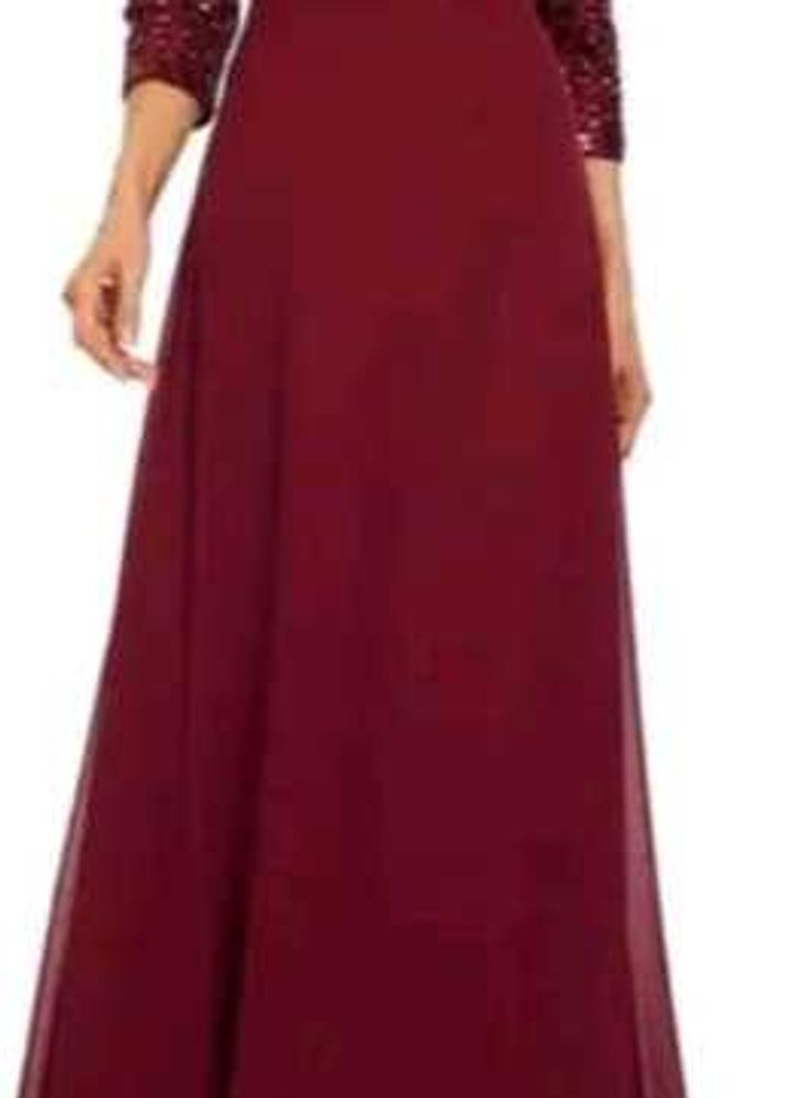 Burgundy Sequin Sleeve Gown