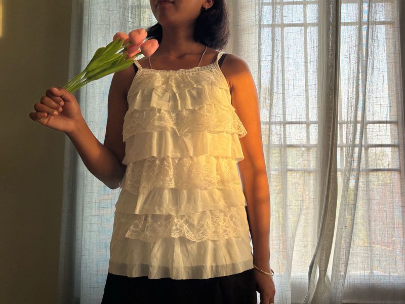 White Ruffle Layered Tank Top