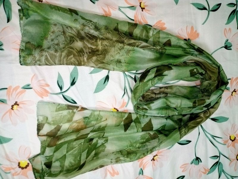 Green Printed Light Weight Long Scarf