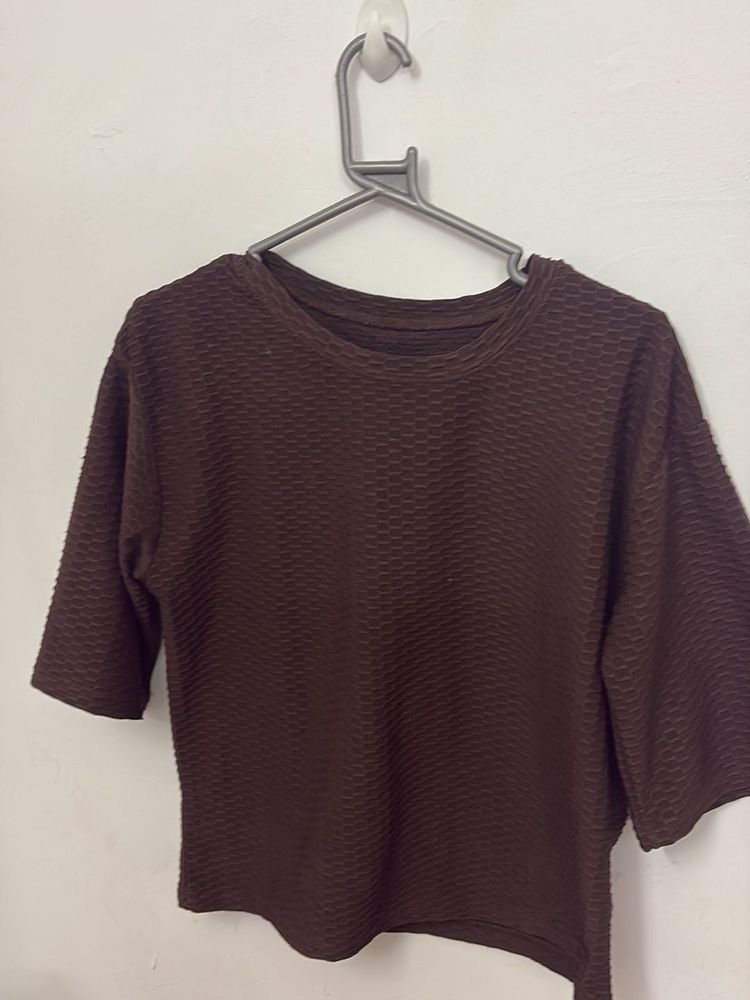 Brown Textured Crop Top