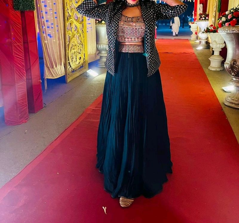 Coral Green Indowestern Lehnga