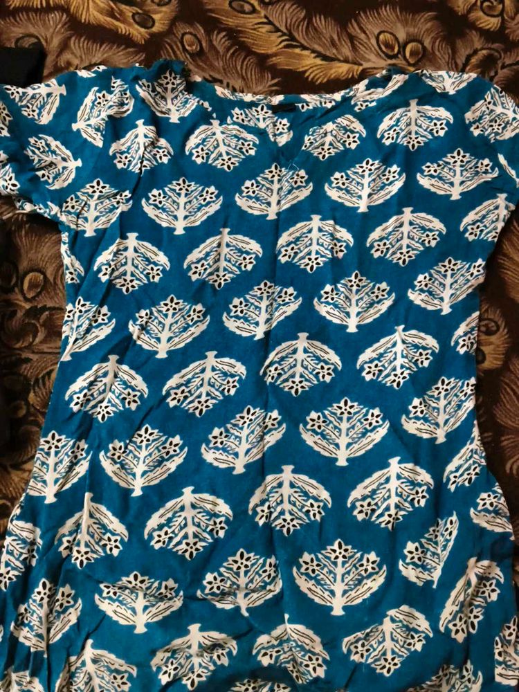 Leaf Print Blue Kurta