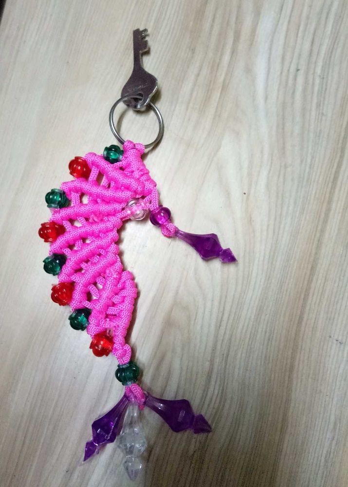 Pink Macrame Keychain
