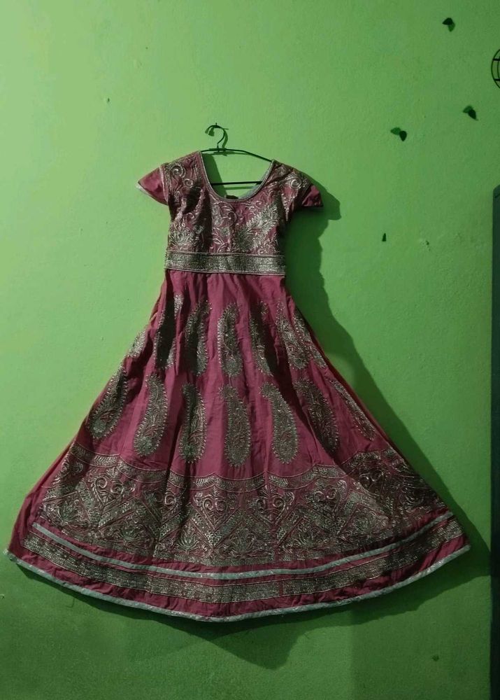 Maroon Anarkali Dress with Paisley Embroidery
