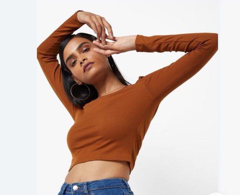 Brown Ribbed T-Shirt