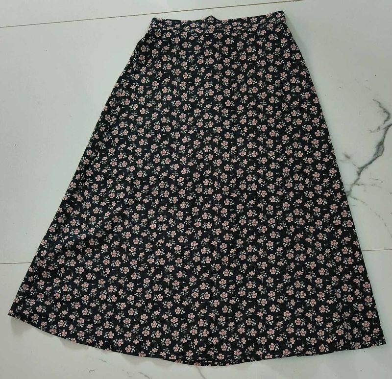 Floral Black Print Skirt