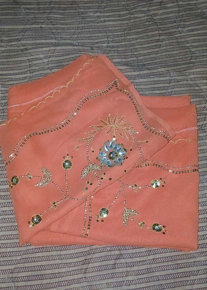 Embroidered Peach Saree