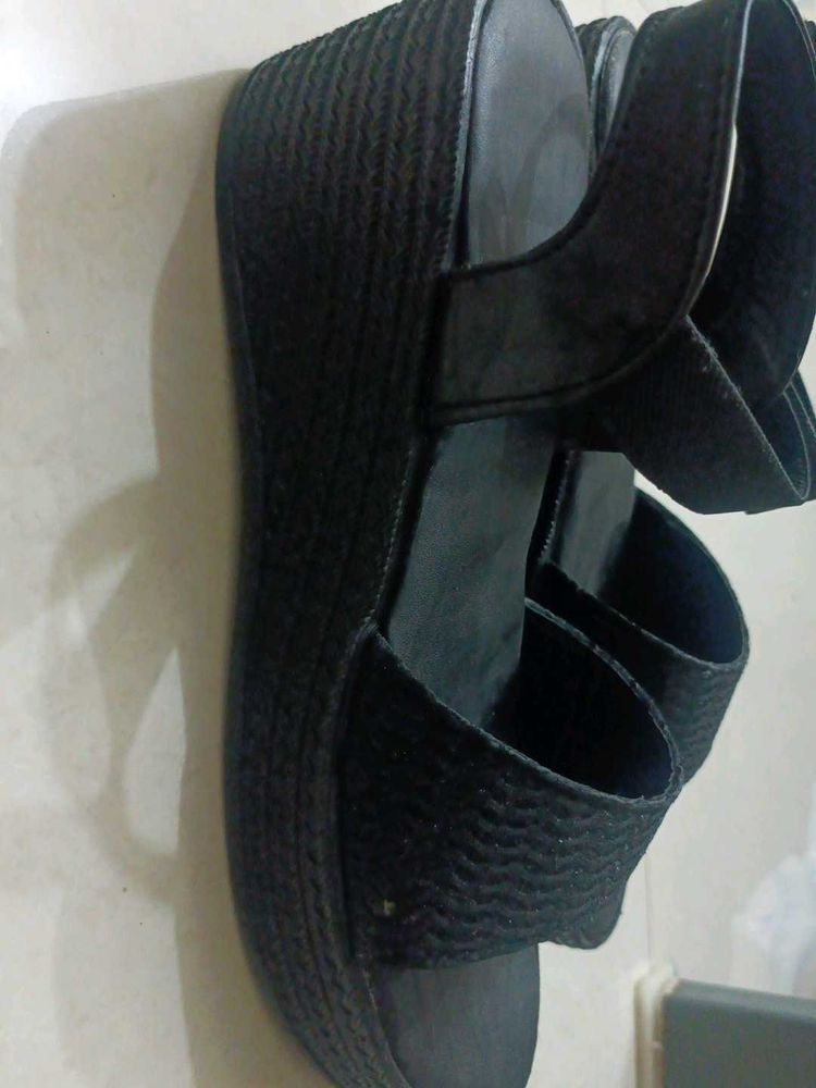 Black Wedge Sandals