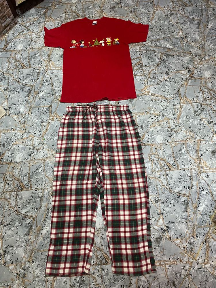 T-shirt And Plaid Pant Set