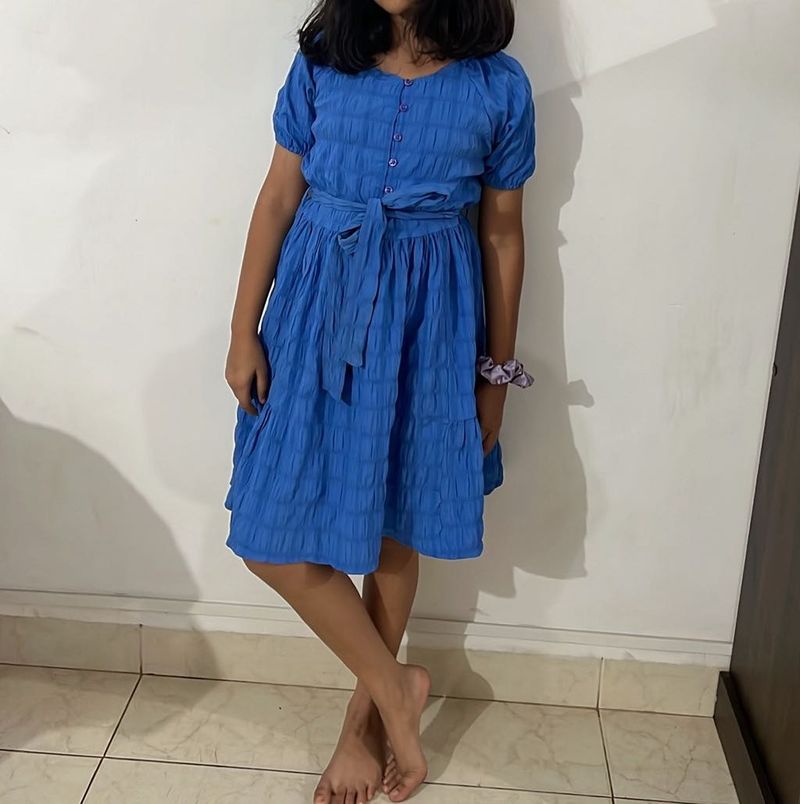 Blue Tiered Mini Dress