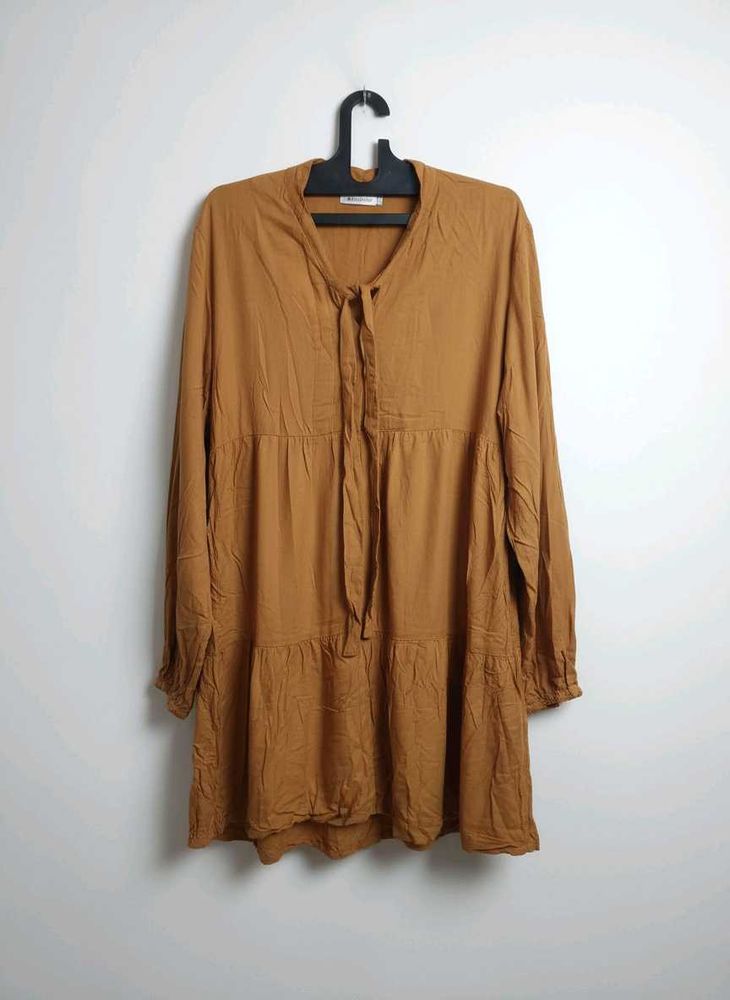 Brown Tie Neck Dress