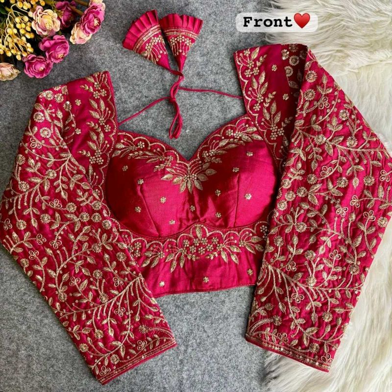Hot Pink Embroidered Sari Blouse