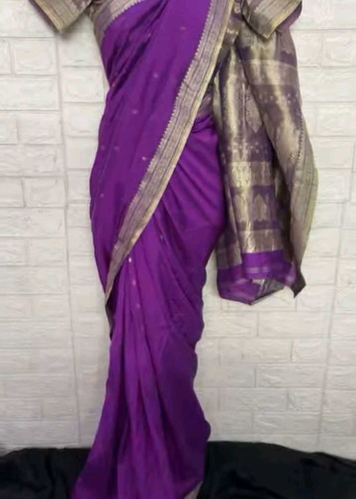 Purple Silk Saree💜 With Readymade Blouse