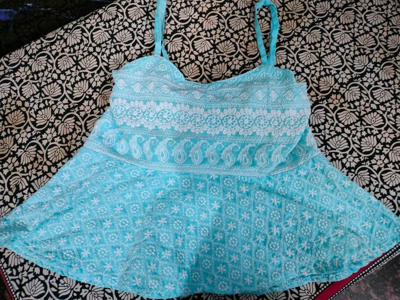 Cute Blue Embroidered Top🩵🤍