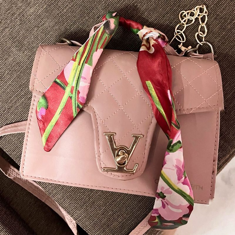 Chic Pink Sling Bag with Floral Scarf