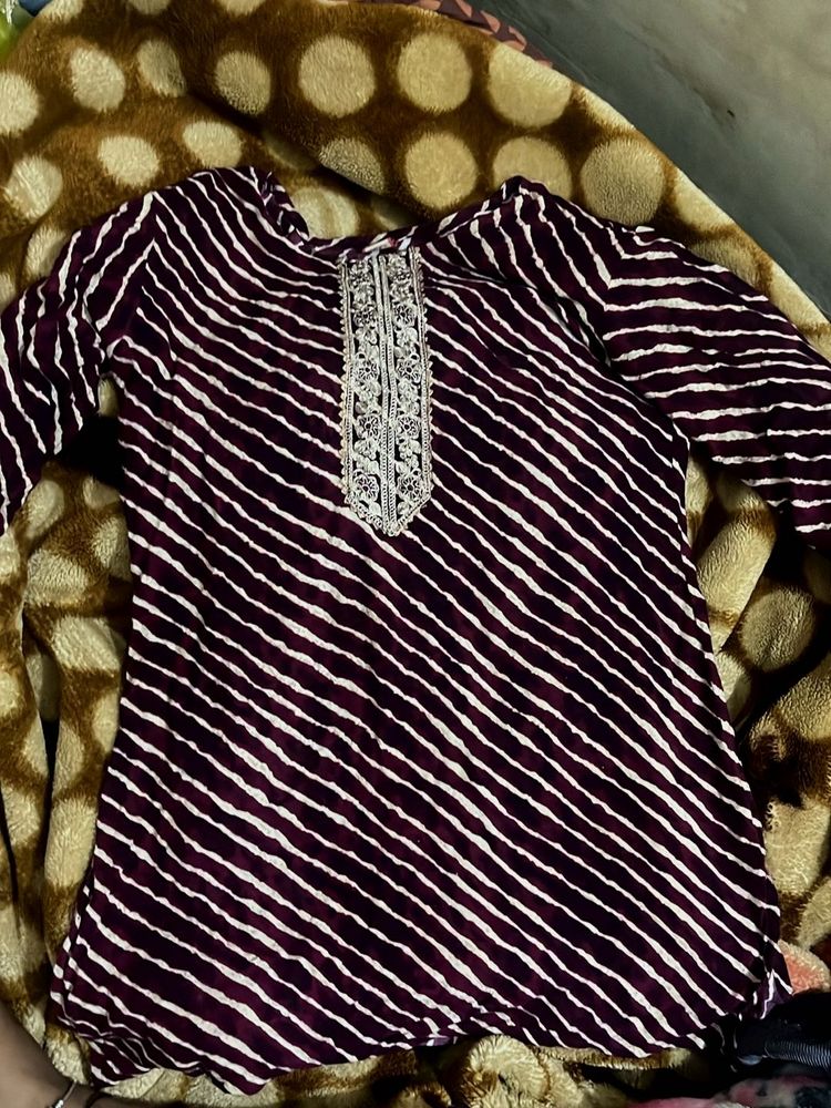 Striped Maroon Kurti with Embroidery