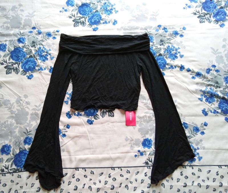 Gothic Offshoulder Flared Sleeves Crop Top