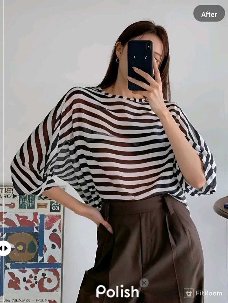 New With Tag Baggy Korean Stripped Pullover