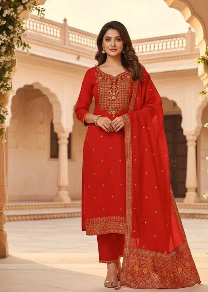 Stitched Elegant Red Kurta Set