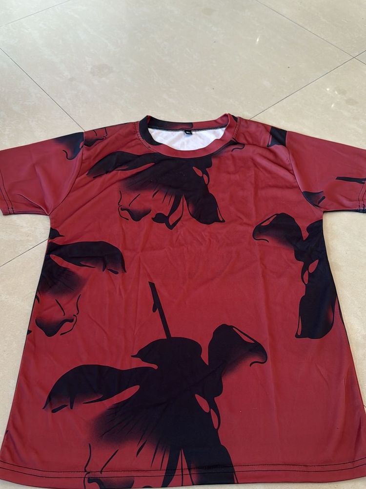 Red &amp; Black Floral Print Tee