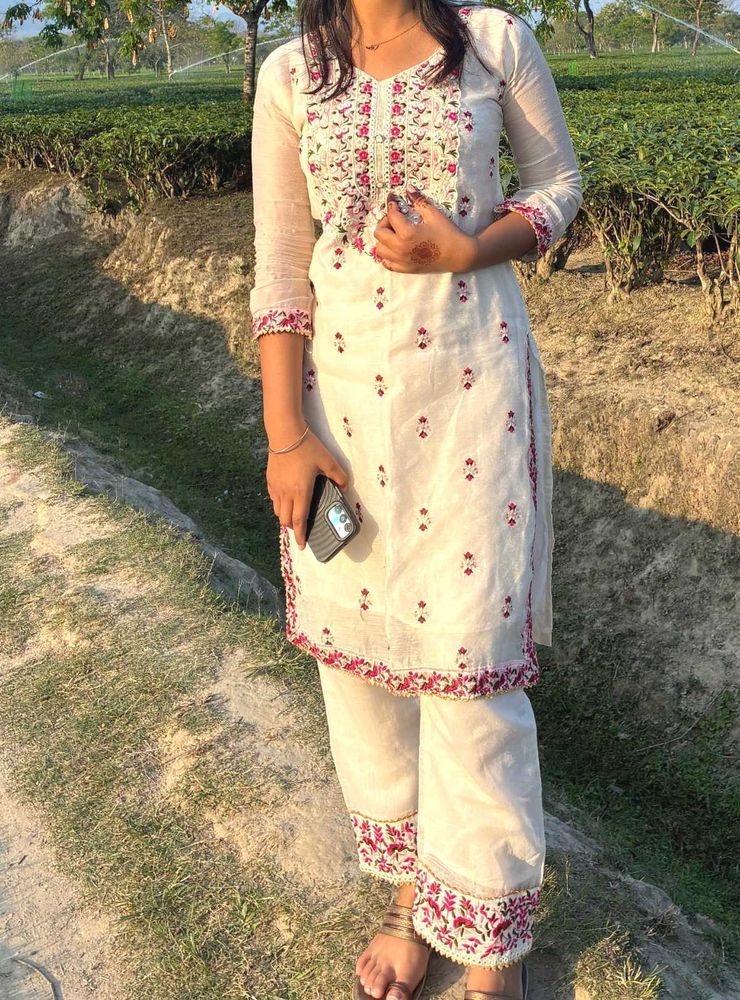 Straight White Kurta Set