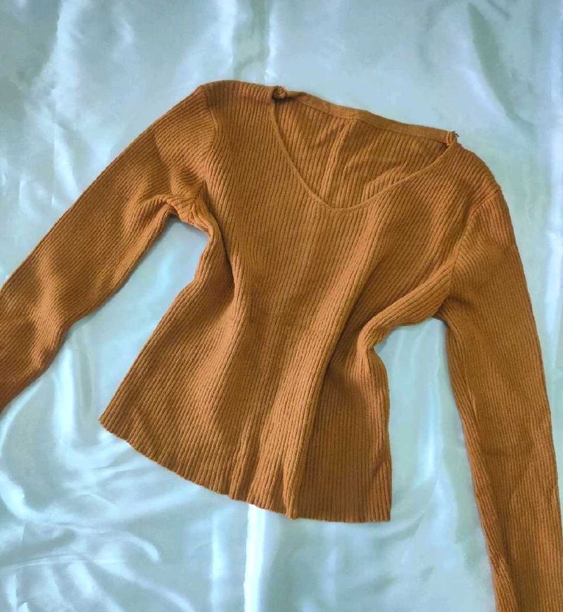V Neck Ribbed Crop Top 🤎