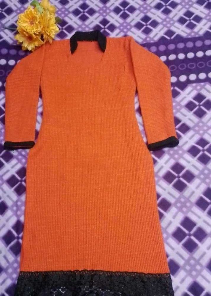 Orange &amp; black garam kurti
