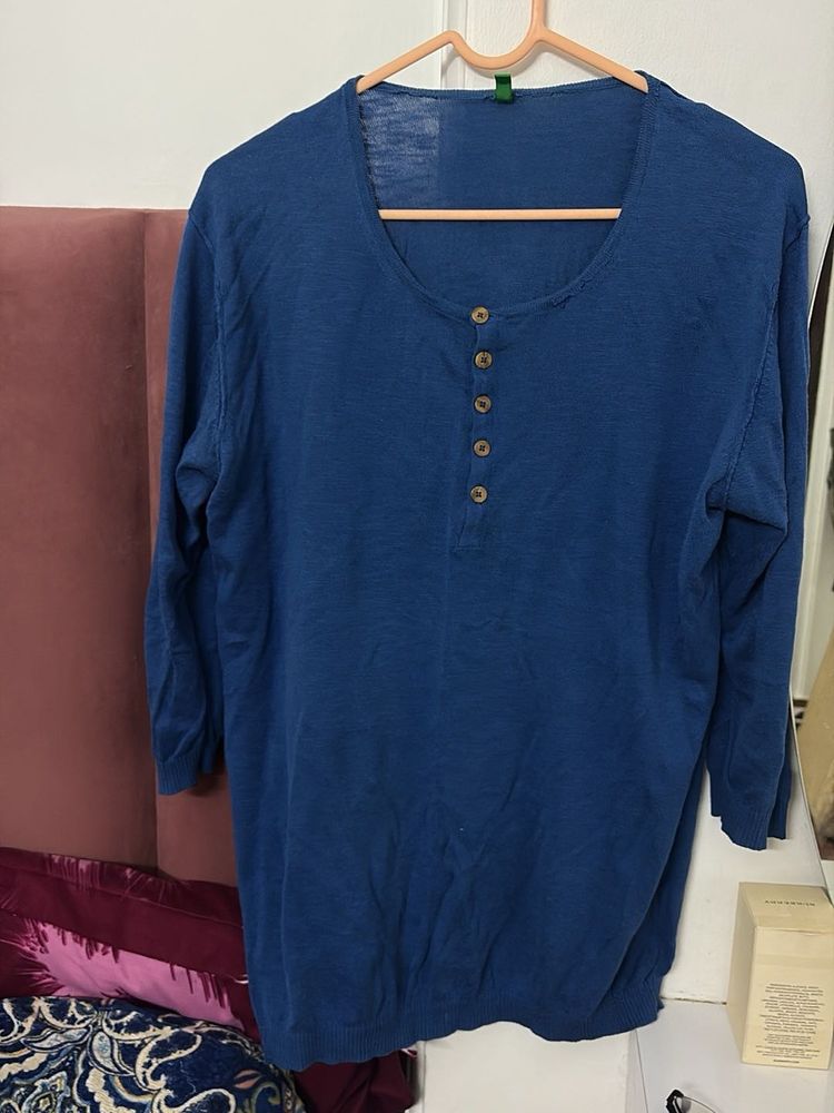 Blue Button-Down Knit Top