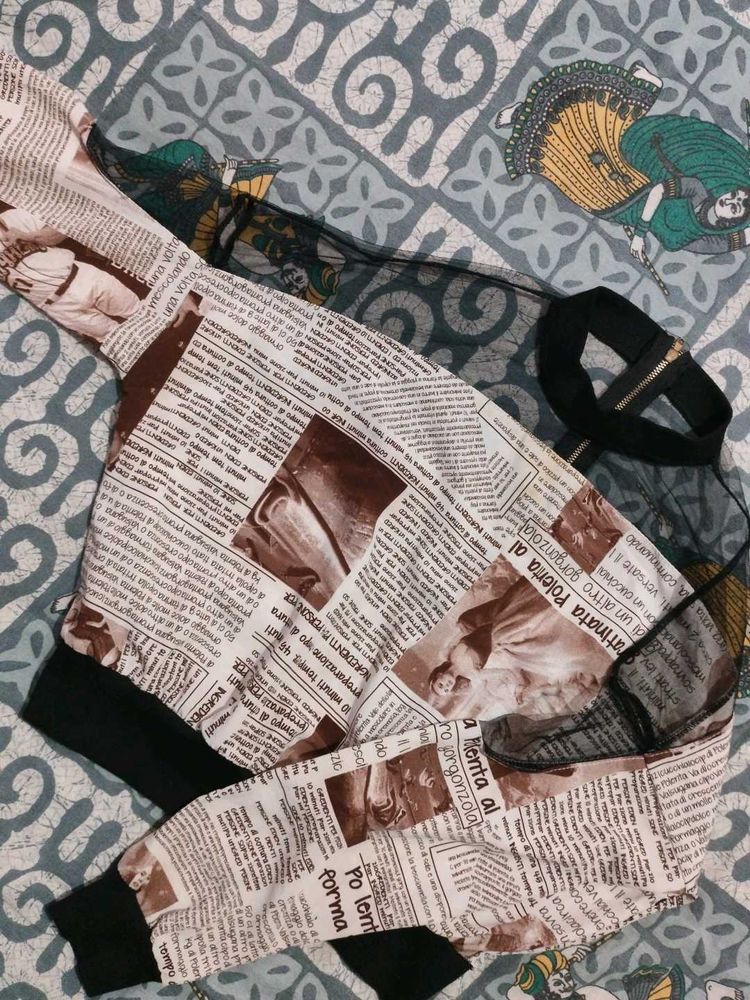 Newspaper Print Mesh Top