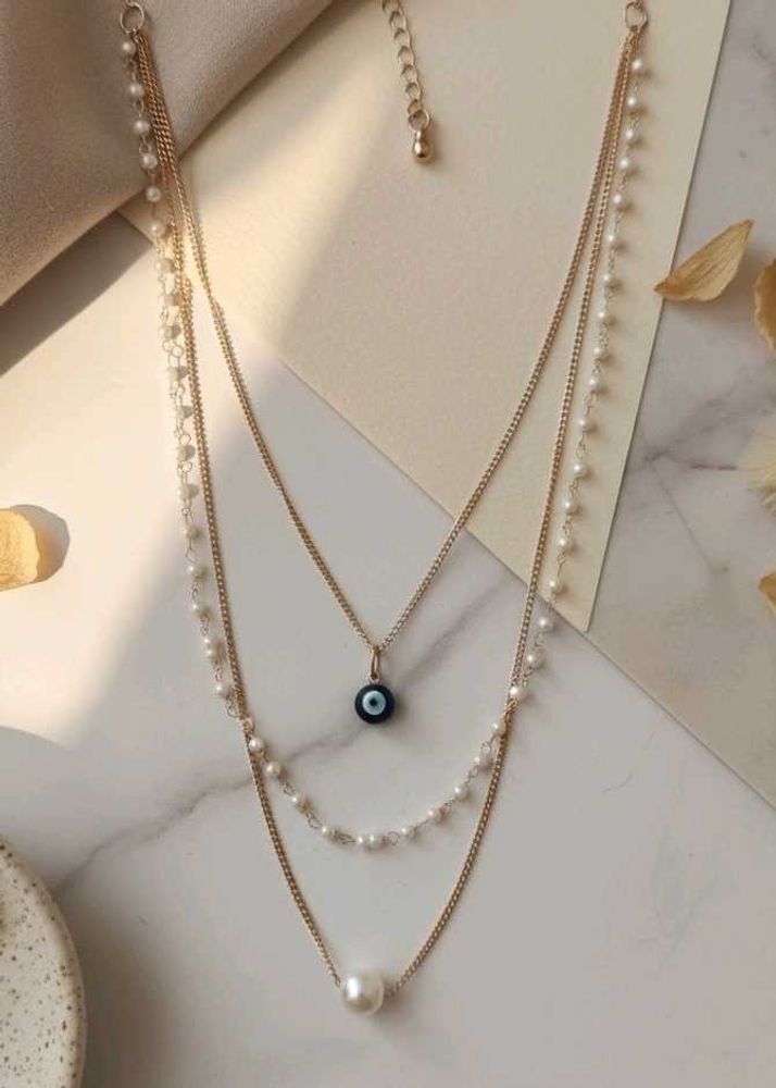Layered Pearl Evil Eye Necklace